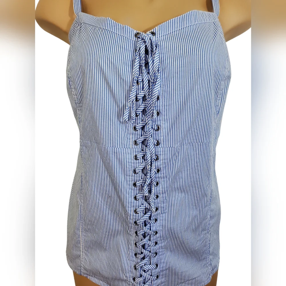 TORRID  ( 5X ) Blue Striped Poplin Lace-Up Cami Corset Eyelets Lace-up  Zip Top - Picture 4 of 13